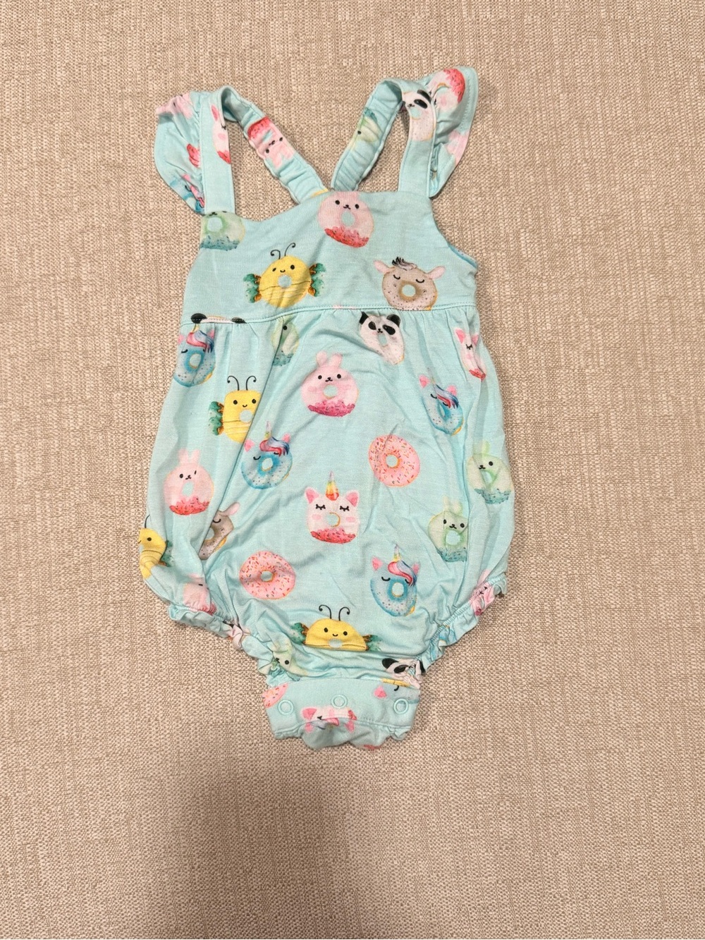 Posh Peanut Mint Bubble Romper with Pastel Donut & Animal Motifs
